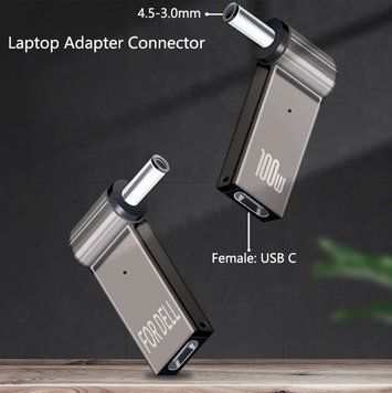 Перехідник USB-C to DC 4.5x3.0mm 100W для ноутбука HP (PD тригер) E-002019 фото