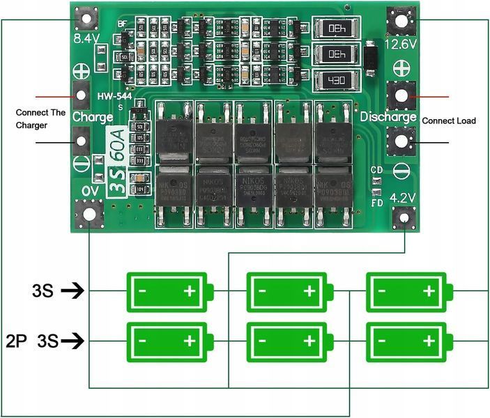 Плата BMS 3S 60A 12,6V контролер заряду/розряду з балансуванням B-10033 фото