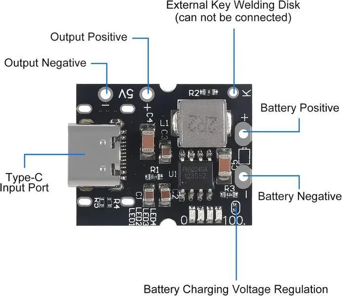 Модуль зарядки и разрядки Li-ion аккумуляторов USB, Type-C, 5В 2А E-001038 фото