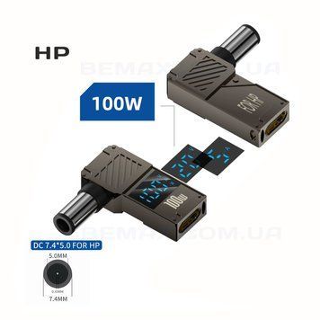 Перехідник PD 100W для ноутбука HP з LED дисплеем, 7.4x5.0 mm  052163 фото