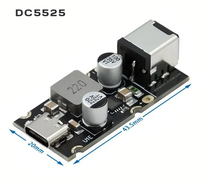 Модуль быстрой зарядки PD 65W DC8-32V с разъемом Type-C/5.5x2.5 mm (DC5525) M-10022 фото