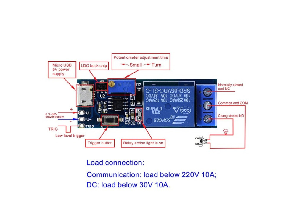 Реле затримки XY-018, 5V-30V Micro USB